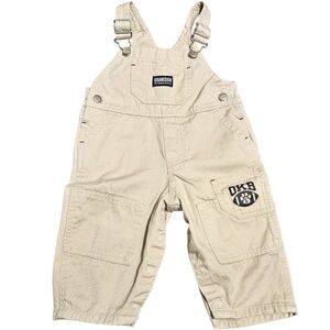 Vtg y2k OshKosh B’gosh Beige Overalls 12M Baby Boy OKB Patch Utility 100% Cotton